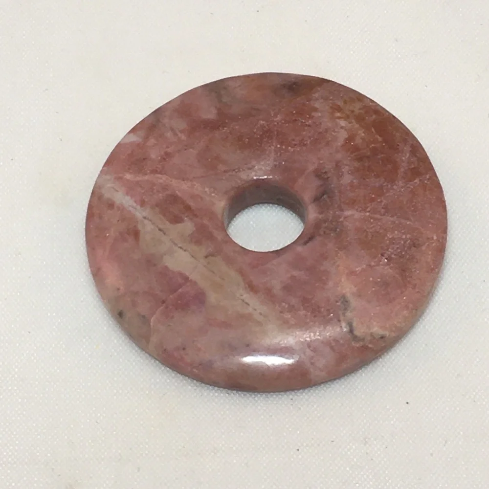 Rhodonite Polished Pink-Burgundy Stone Donut Pendant